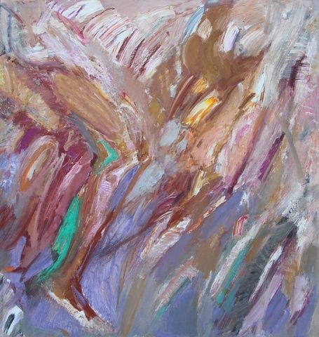 Marathon running human figures in motion, expressive contemporary figurative painting on canvas by Mariia Zhurykova